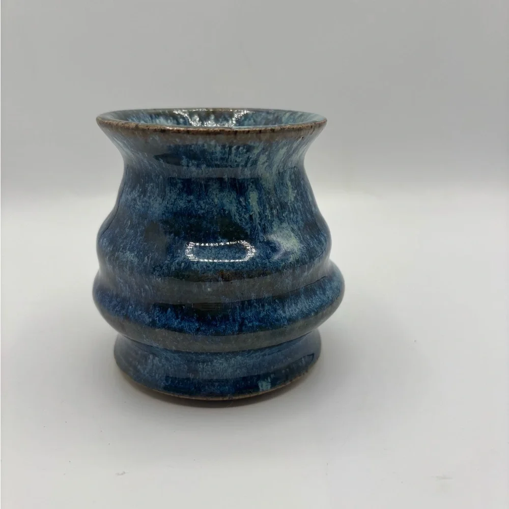 Glazed Blue Pottery Accent Vase or pencil holder